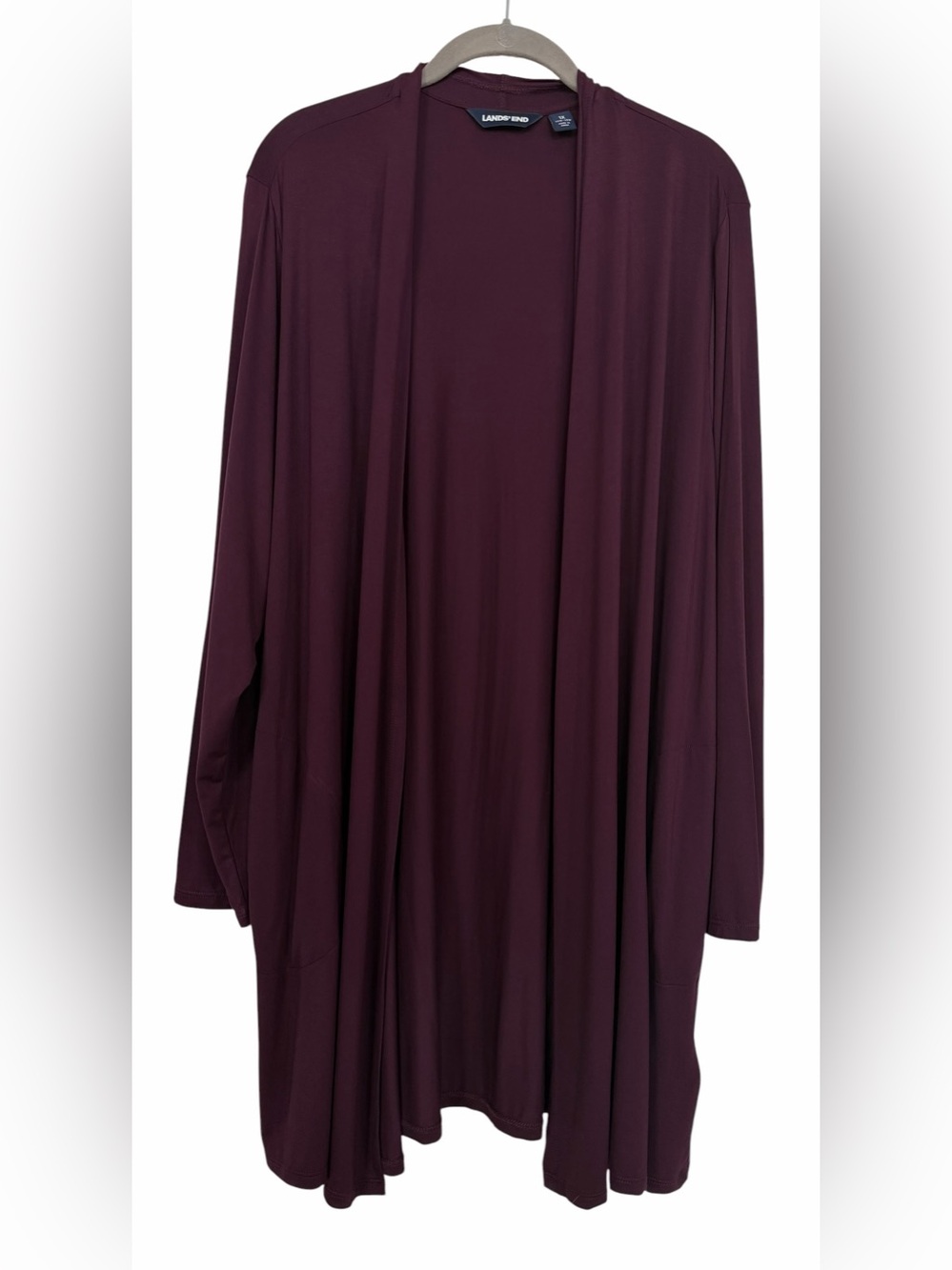 Lands’ End Women’s Plus Size Lightweight Jersey Knit Cardigan Plum 1X (16-18)
